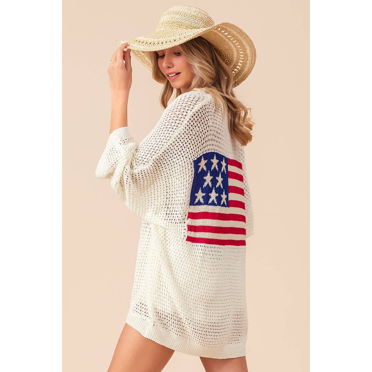 All American (Ivory) Dolman Flag Cardigan