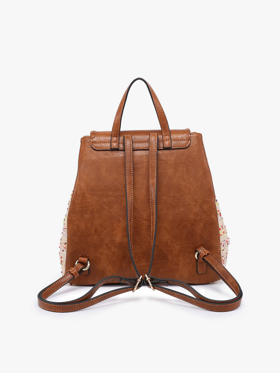 Saffron Woven Textured Backpack: White/Natural