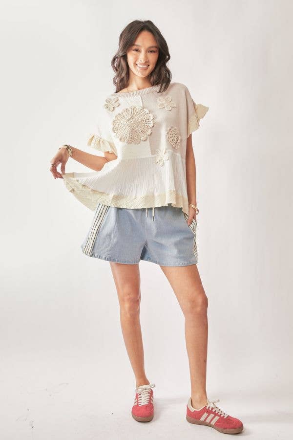 One & Only (Tan) Sweater Boho Ruffle Top