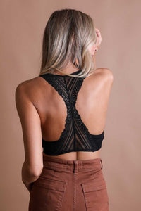 Seamless Lace Racerback Bralette (Black)
