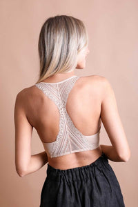 Seamless Lace Racerback Bralette (Beige)