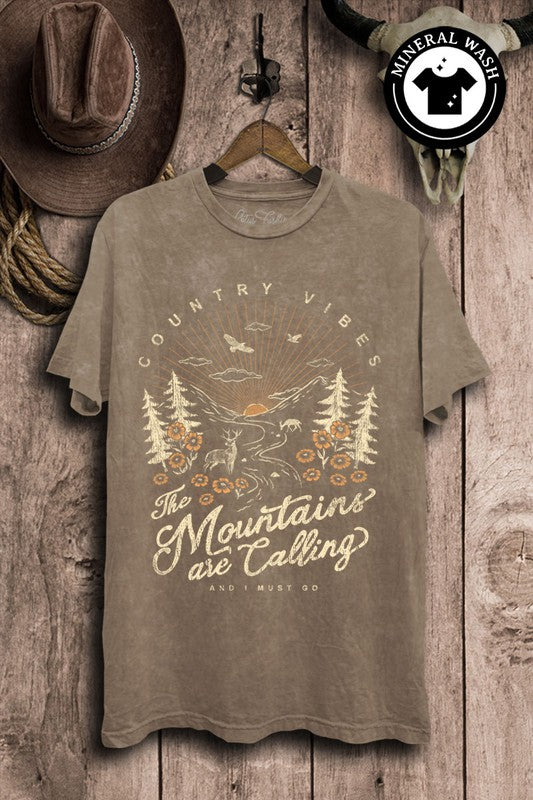 Country Vibes (Mocha) Mineral Wash Tee