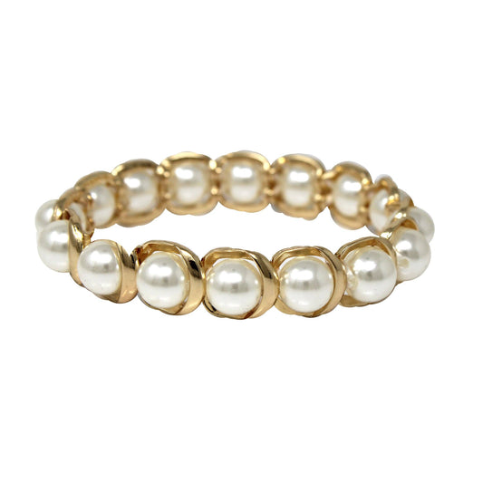 Gold Circle Stretch Bracelet w/ Freshwater Pearls