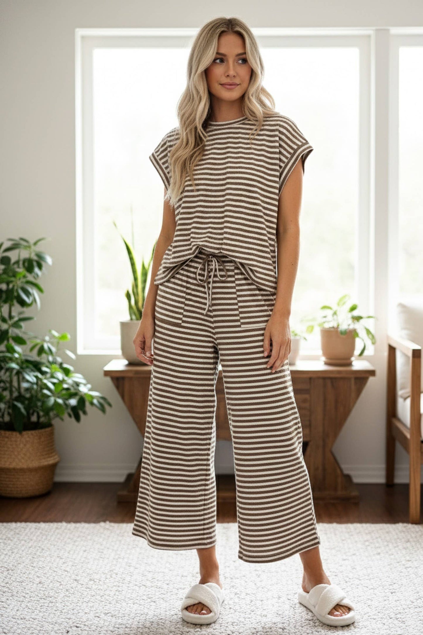 After You (Taupe/Crm) Striped Rib Pants