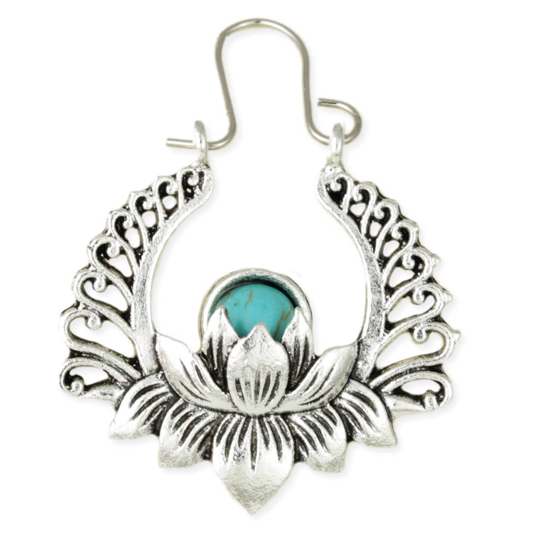 Southwest Silver Lotus Hoop Earrings