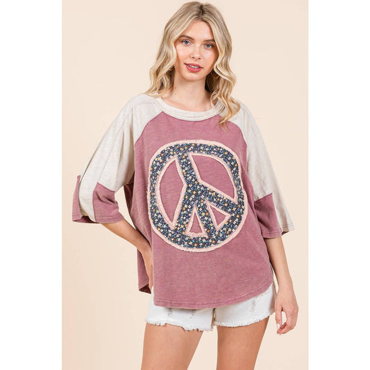 Peace Out (Mauve) Floral Patch Top