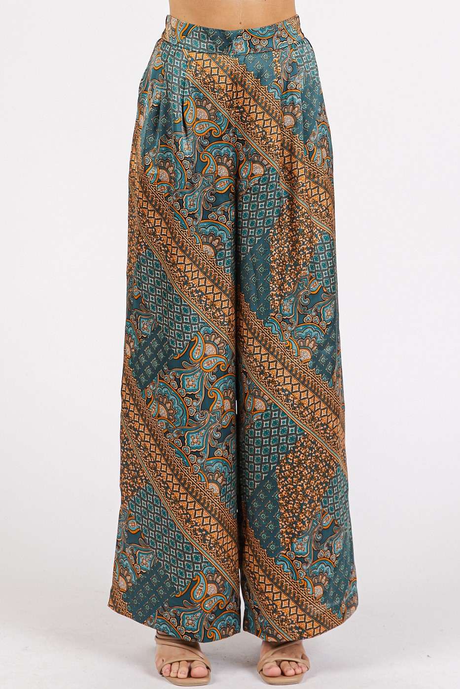 Paisley Perfection Satin Wide Leg Pants