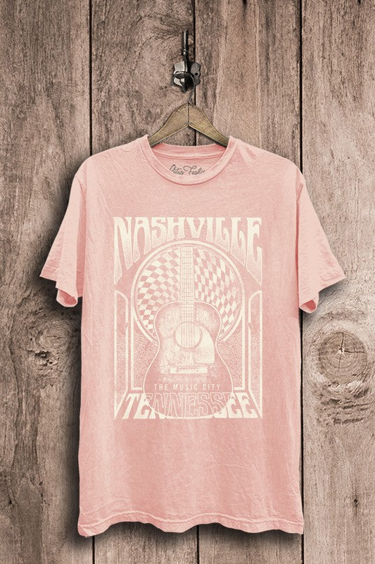 Nashville Guitar (Pink) Mineral Wash Tee