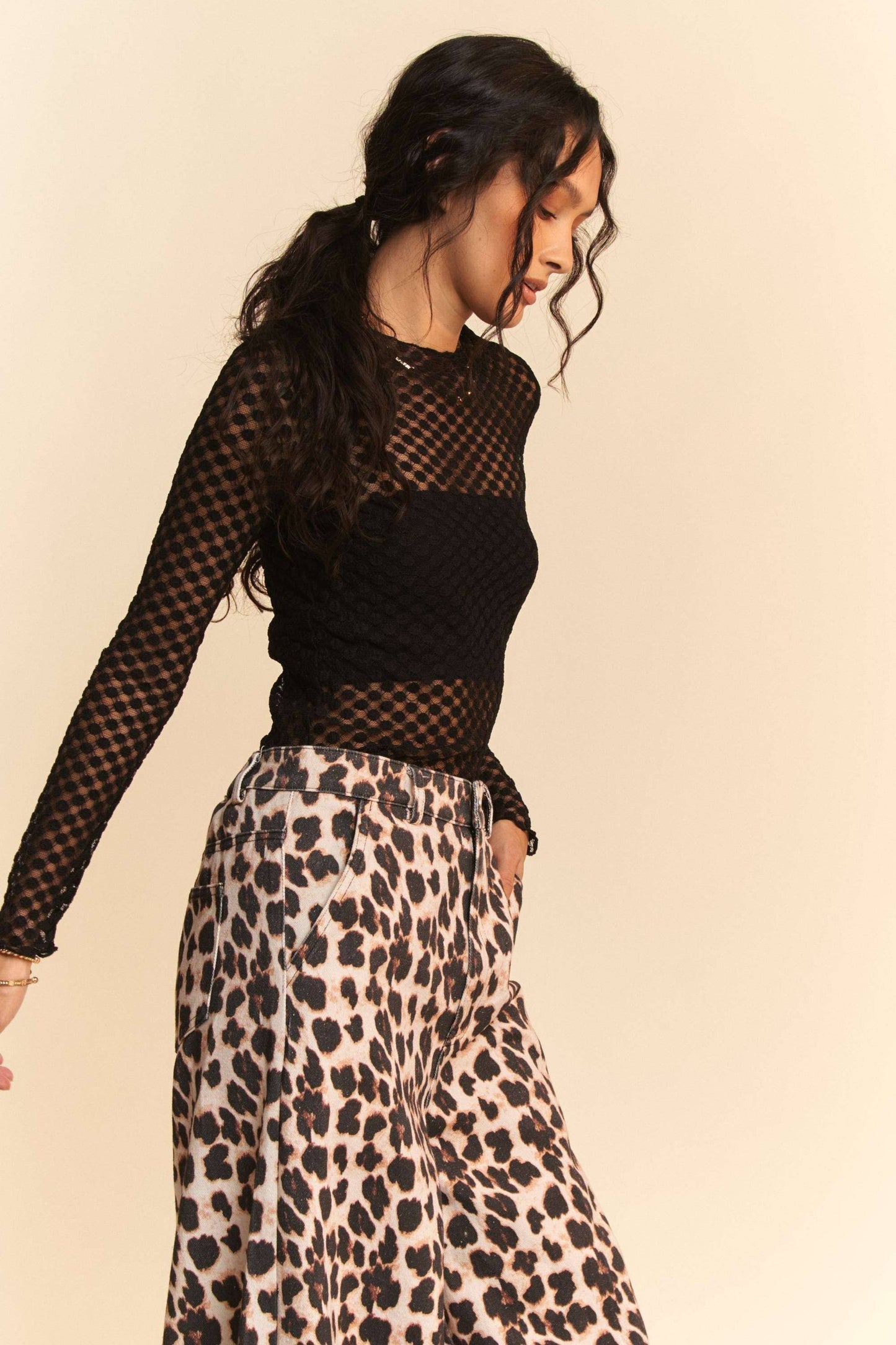 My Hope (Black) LS Dot Lace Mesh Top