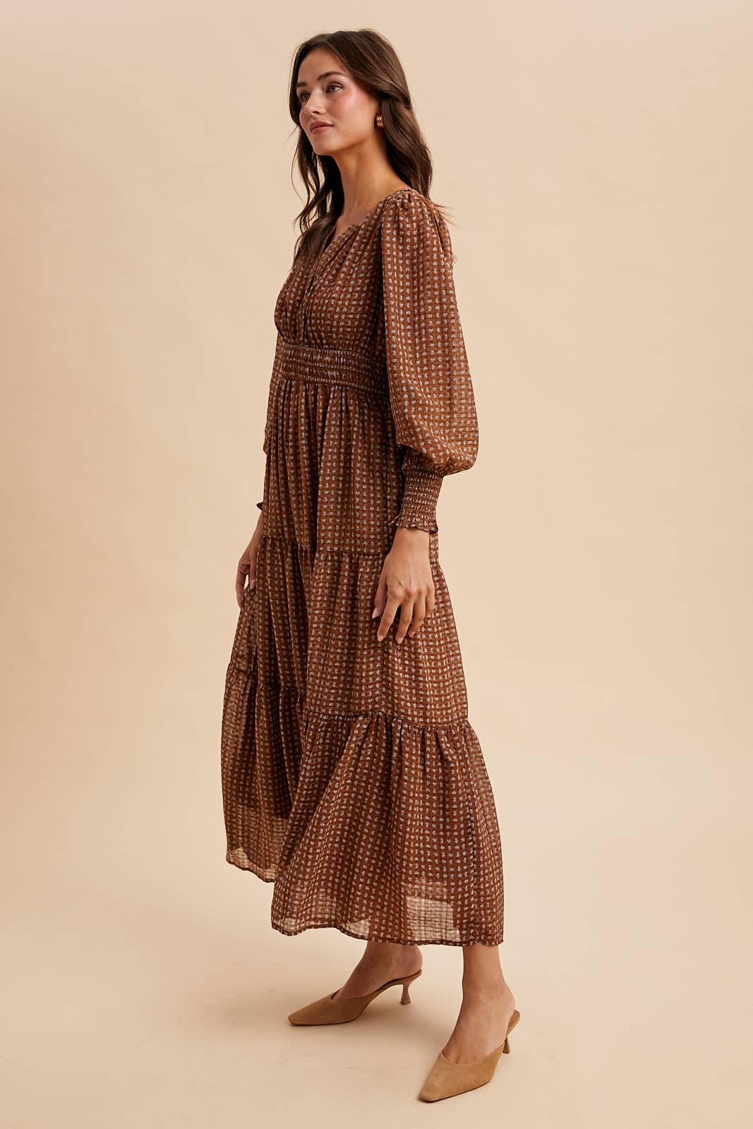 Caramel Latte Notched Collar Maxi Dress