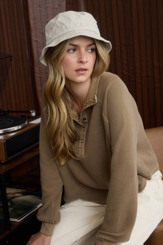 Over The Moon (Olive) Snap Pullover