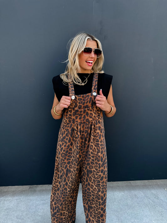 Wild Flair Cheetah Ribbed Overalls