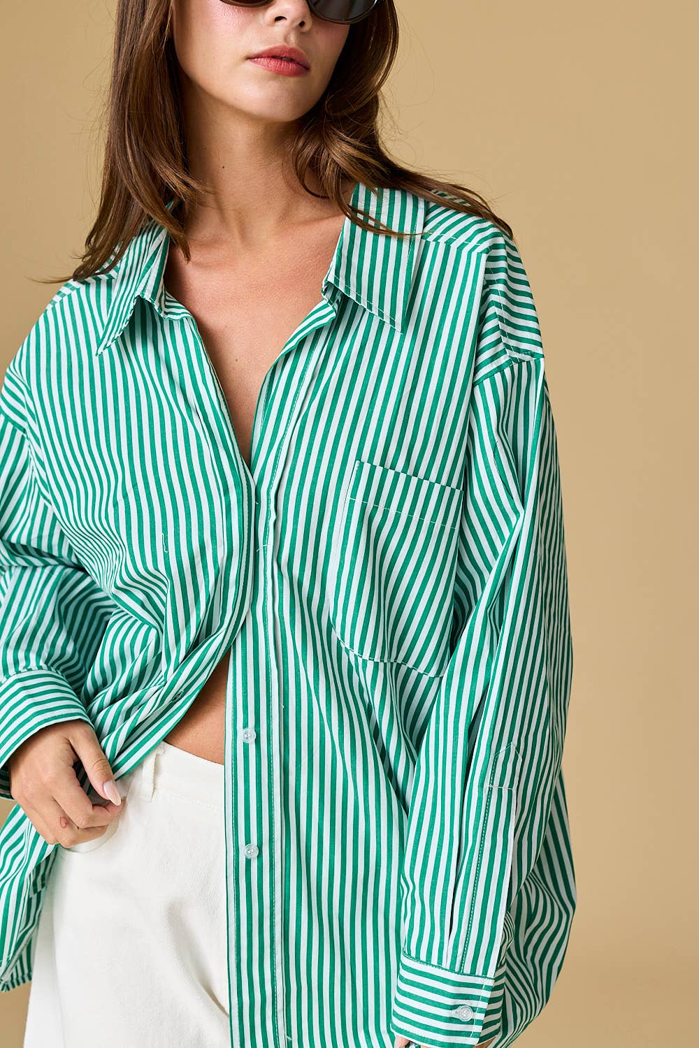 Family Ties (Green) Oversized Stripe Shirt