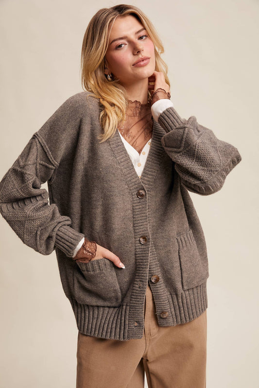Story Time (Stone) Textured Knit Cardigan