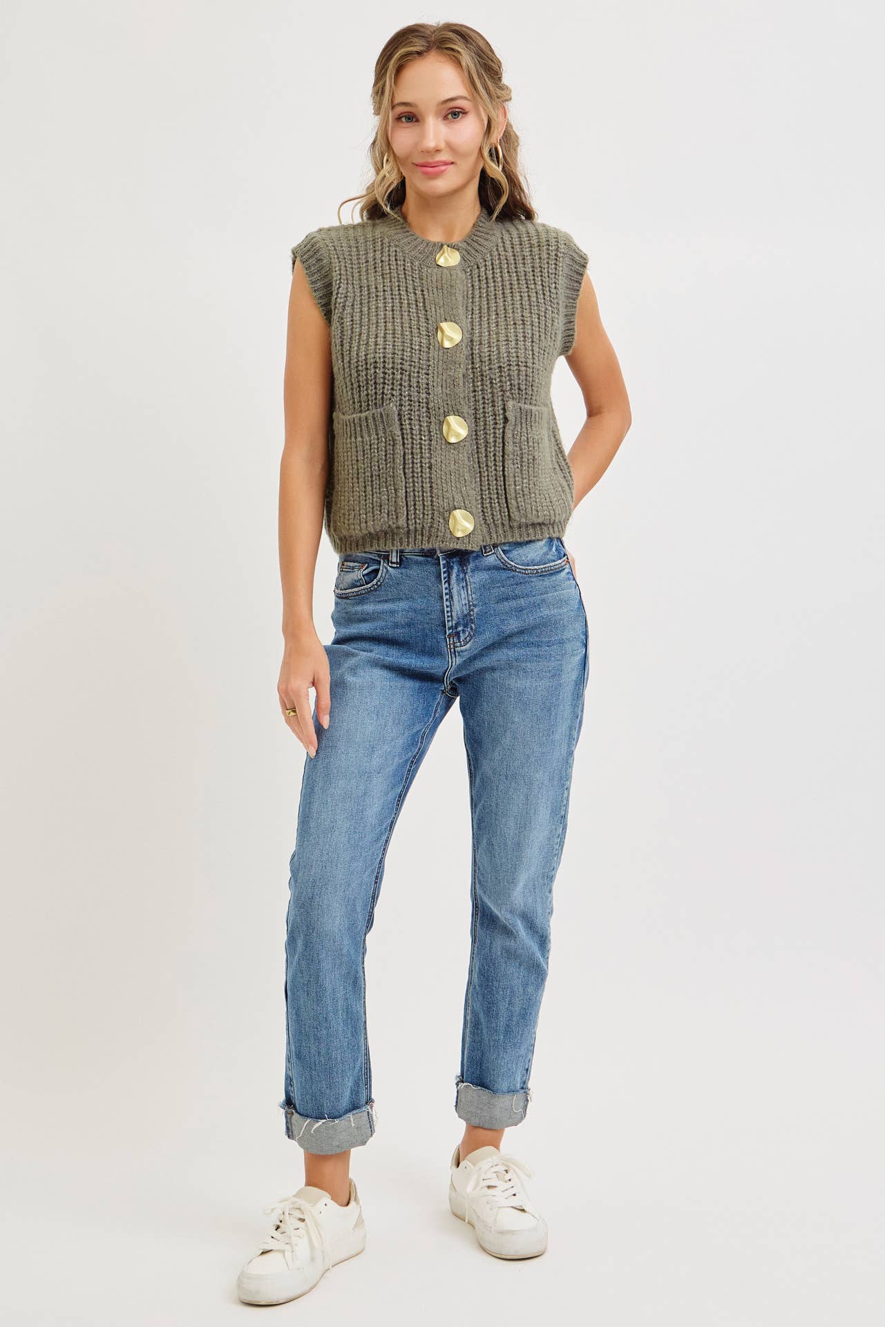 Warm Intentions (Olive) Chunky Knit Vest