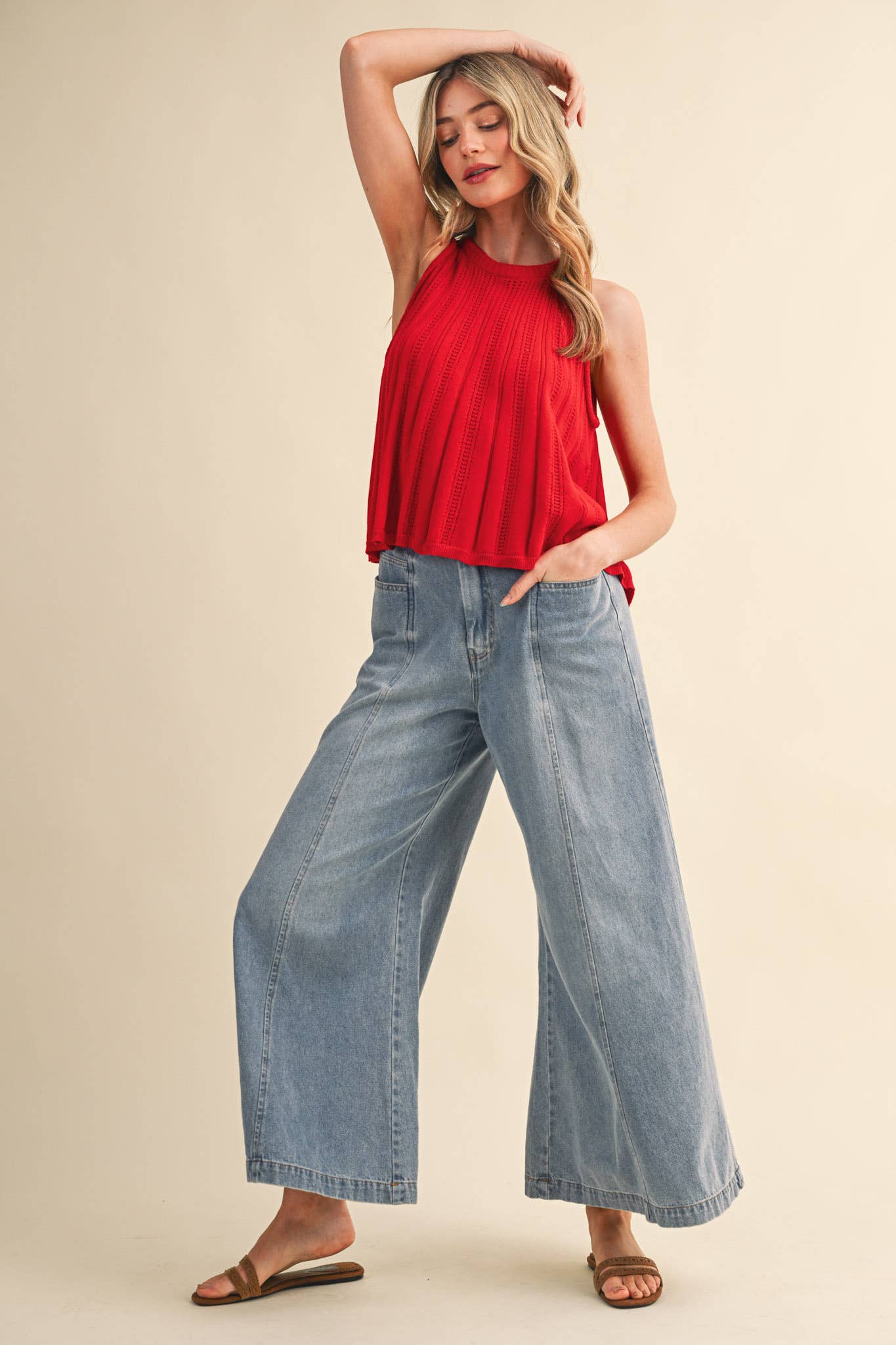 Class Act (Red) Pointelle Sweater Tank