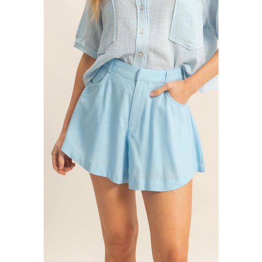 Lovely Linen (Lt Blue) Flared Shorts