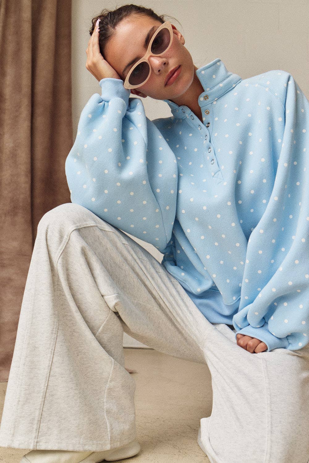 On the Dot (Sky) Polka Dot Sweatshirt