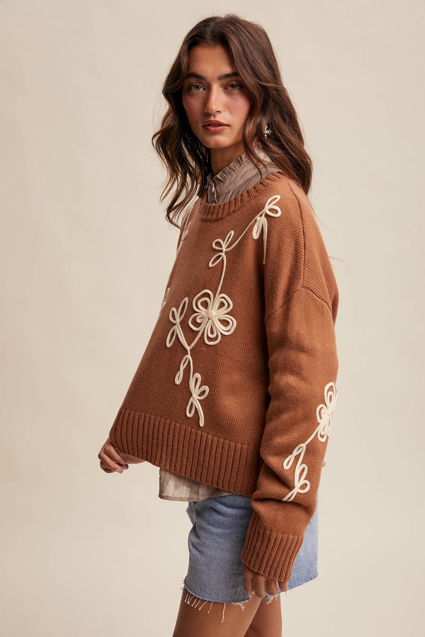 Whimsical Way Floral Embroidered Sweater