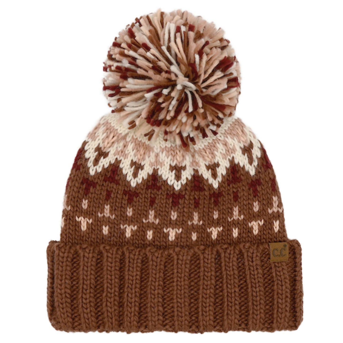 C.C Geo Pattern Yarn Pom Beanie
