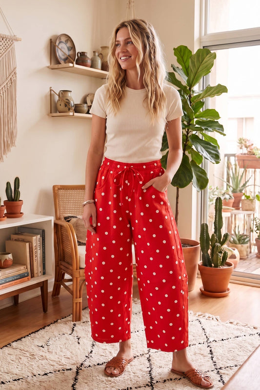 On the Dotted Line (Red) Barrel Pants