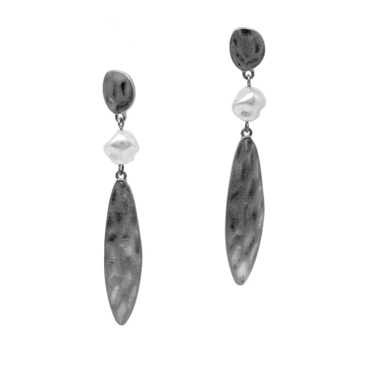 Hammered Silver with Freshwater Pearl Dangle Earring