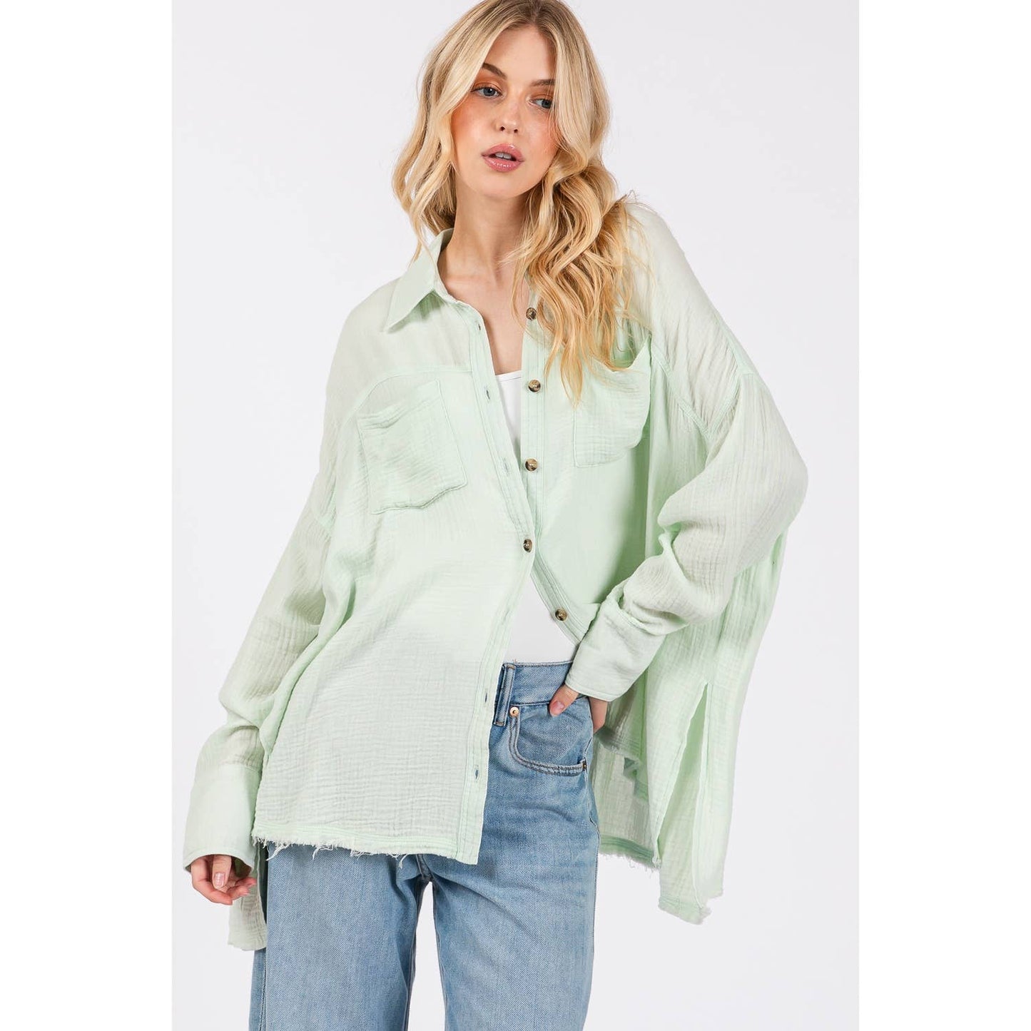 Easy Going (Mint) Cotton Gauze Blouse