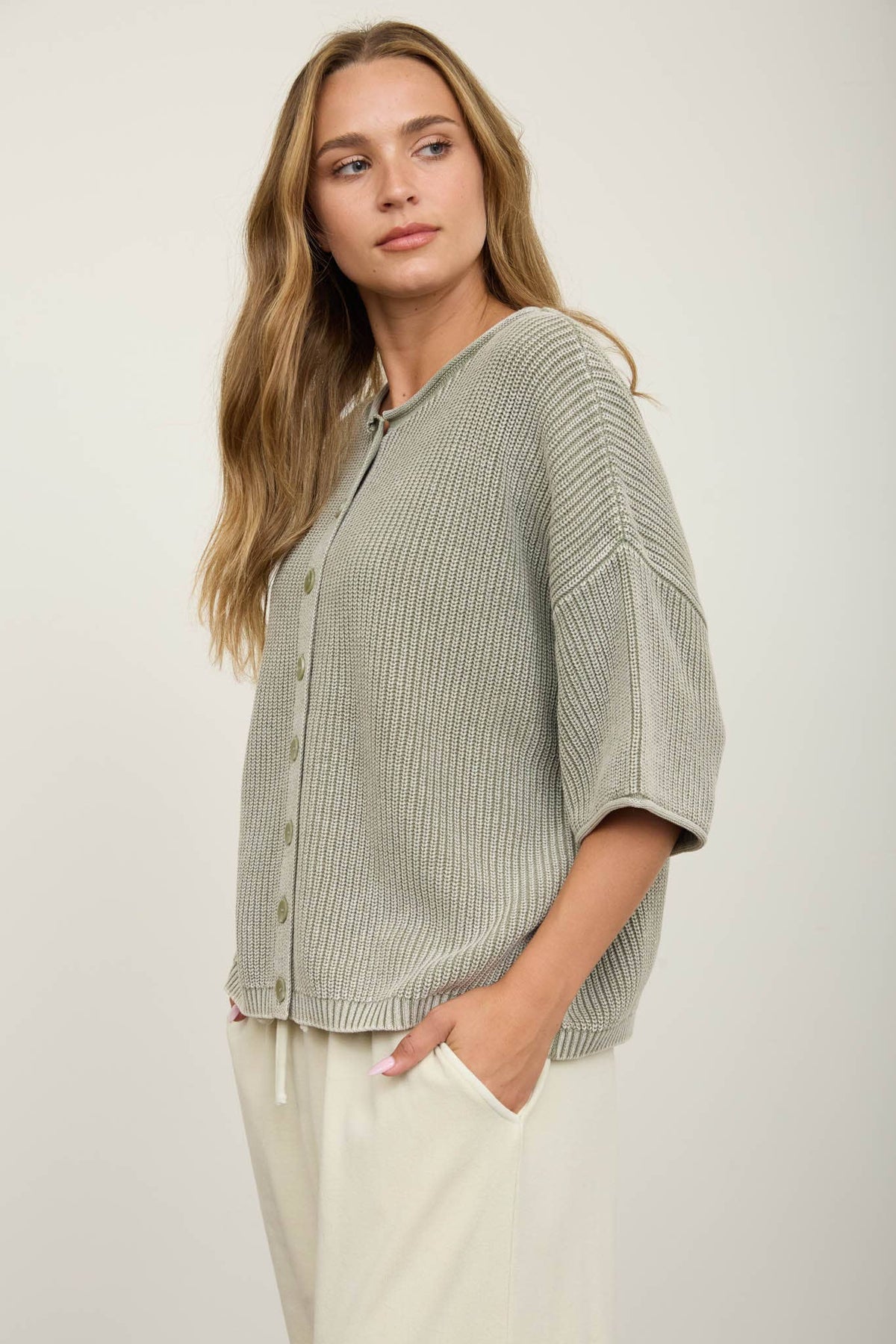 Good Habit (Olive) Washed SS Cardigan