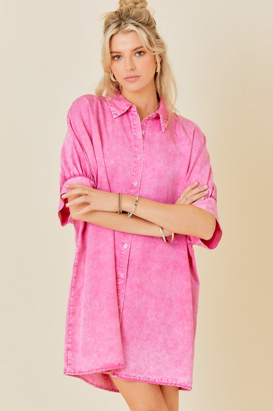 Cool Comfort (Pink) Oversized Button Shirt