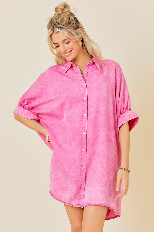 Cool Comfort (Pink) Oversized Button Shirt