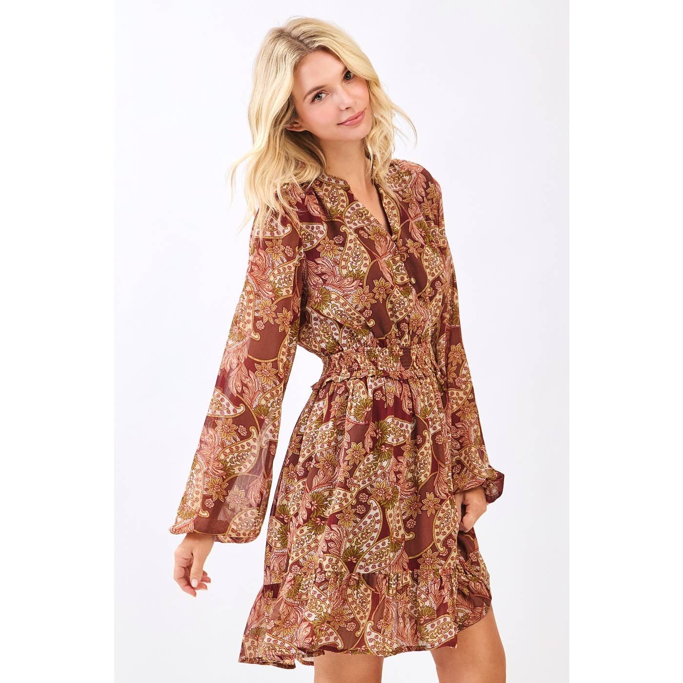 Chardonnay Hills (Rust) Paisley Print Dress