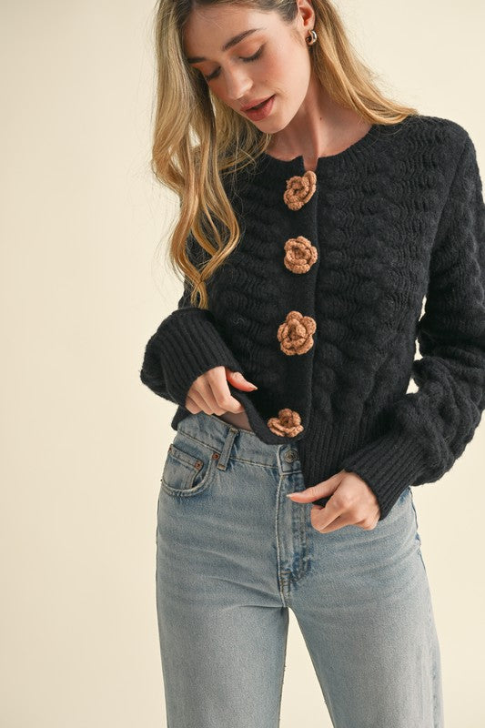 Rose Garden (Black) Rosette Cardigan