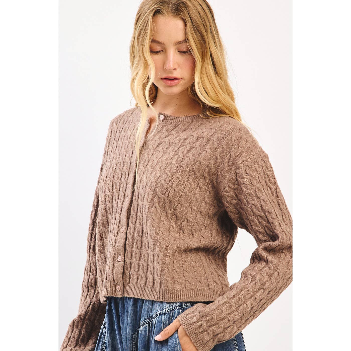 Wrapped Up (Mocha) Cable Knit Cardigan