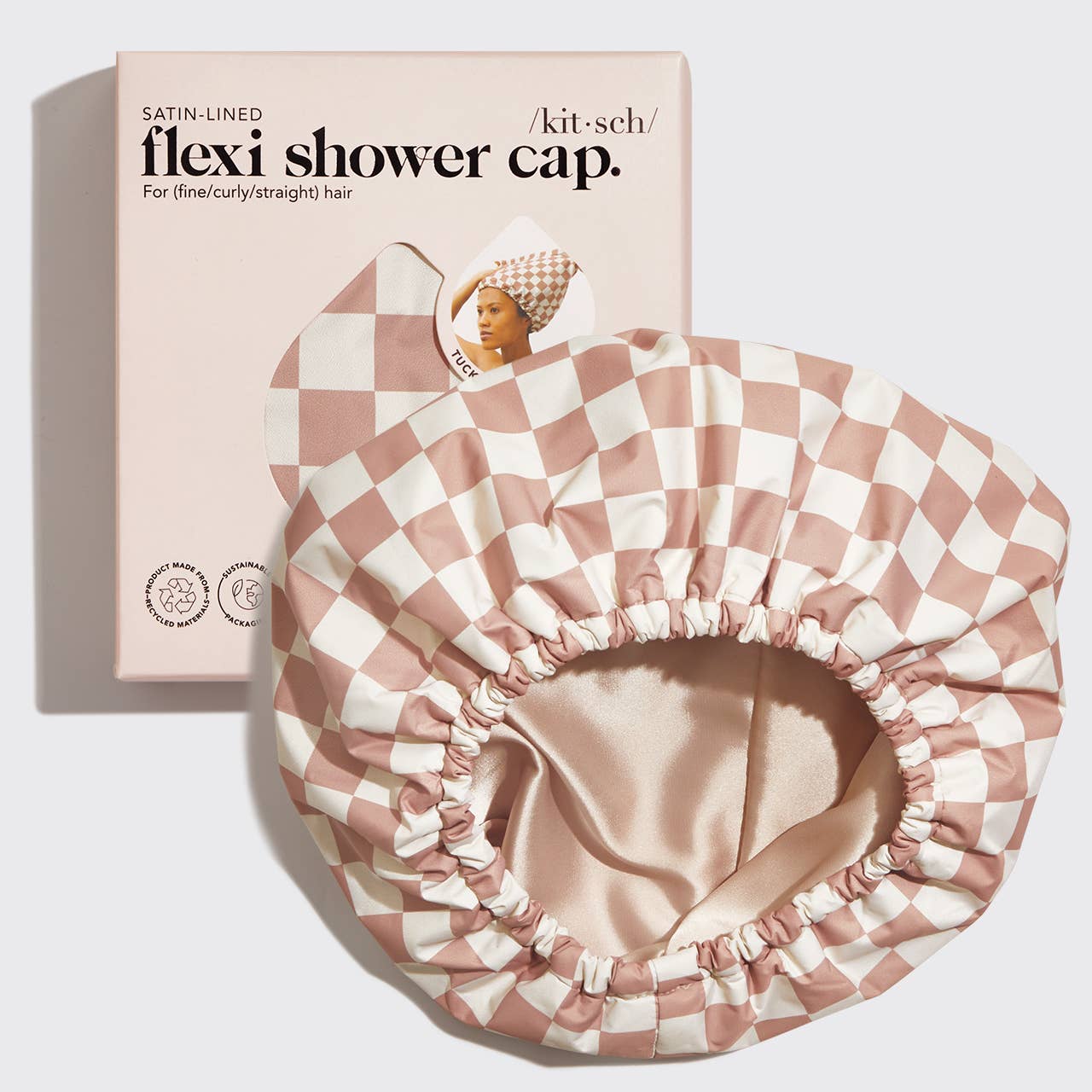 Kitsch Satin Lined Shower Cap - Checker