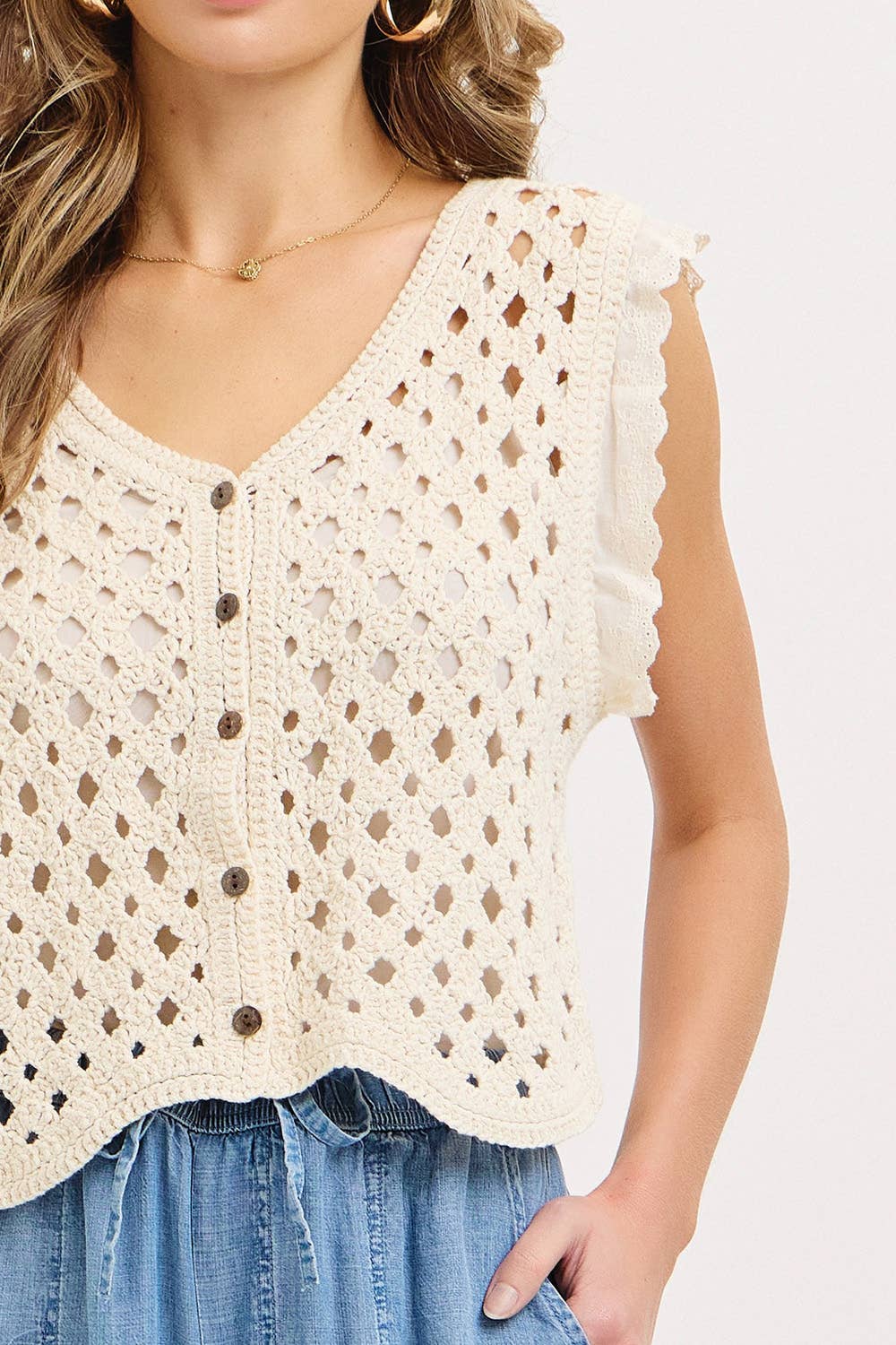 Open Mind Crochet Button Front Top