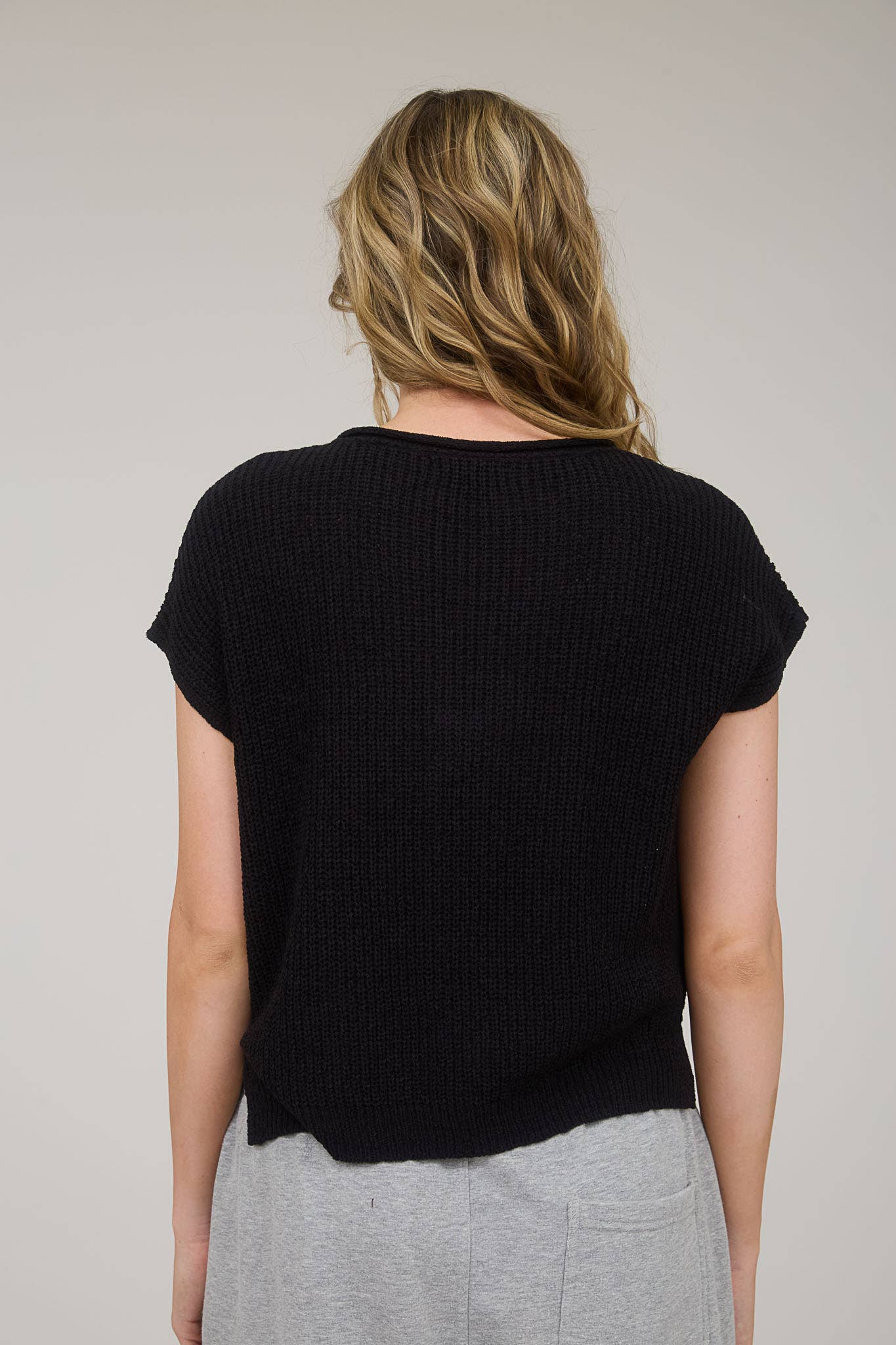 Day Trip (Black) SS Split Neck Sweater