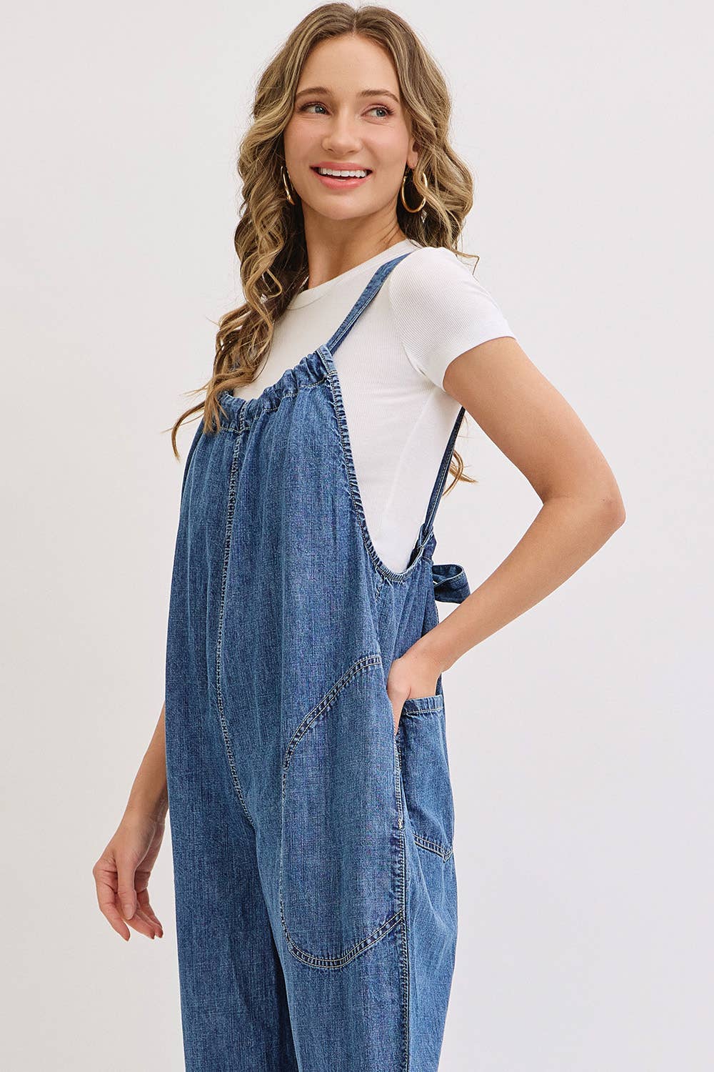 Knot Worried Tie Back Denim Overalls