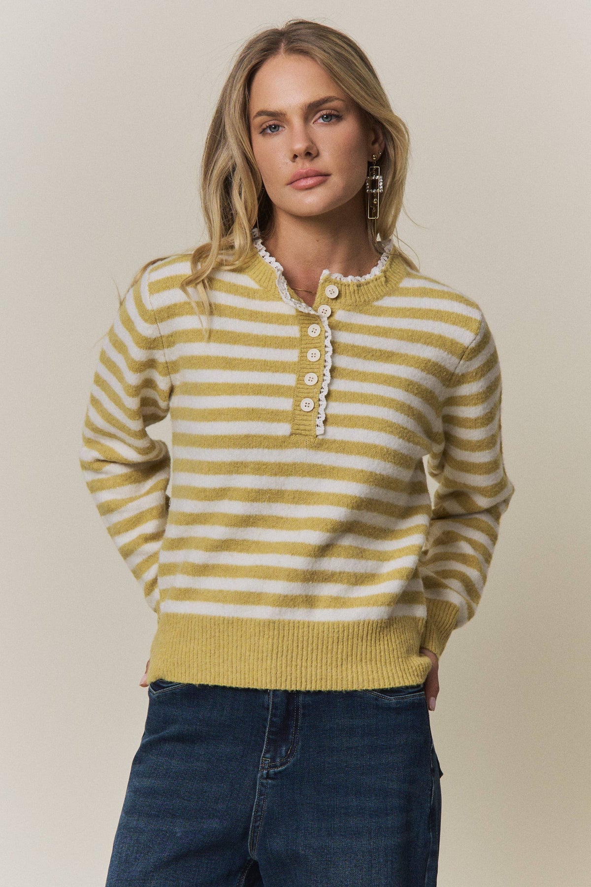 Good Day (Ylw) Stripe Henley Sweater