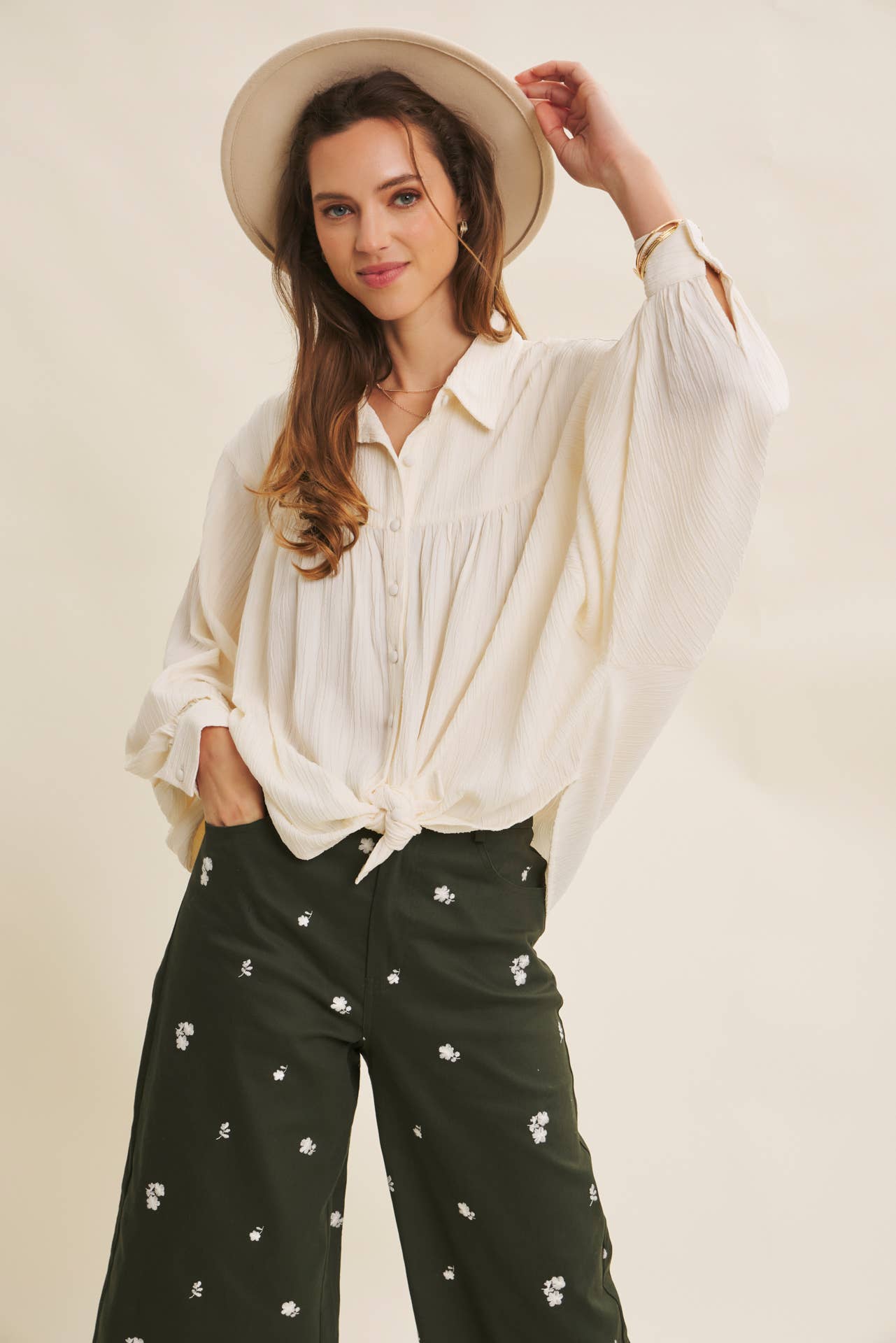 Deep Breathe (Vanilla) Crinkled Blouse