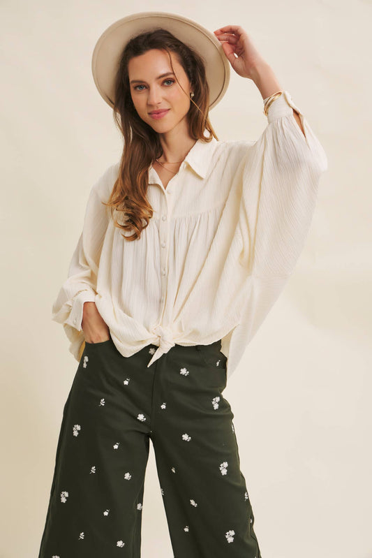 Deep Breathe (Vanilla) Crinkled Blouse