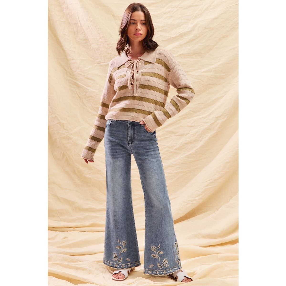 Leafy Dreams Embroidered Flare Jeans