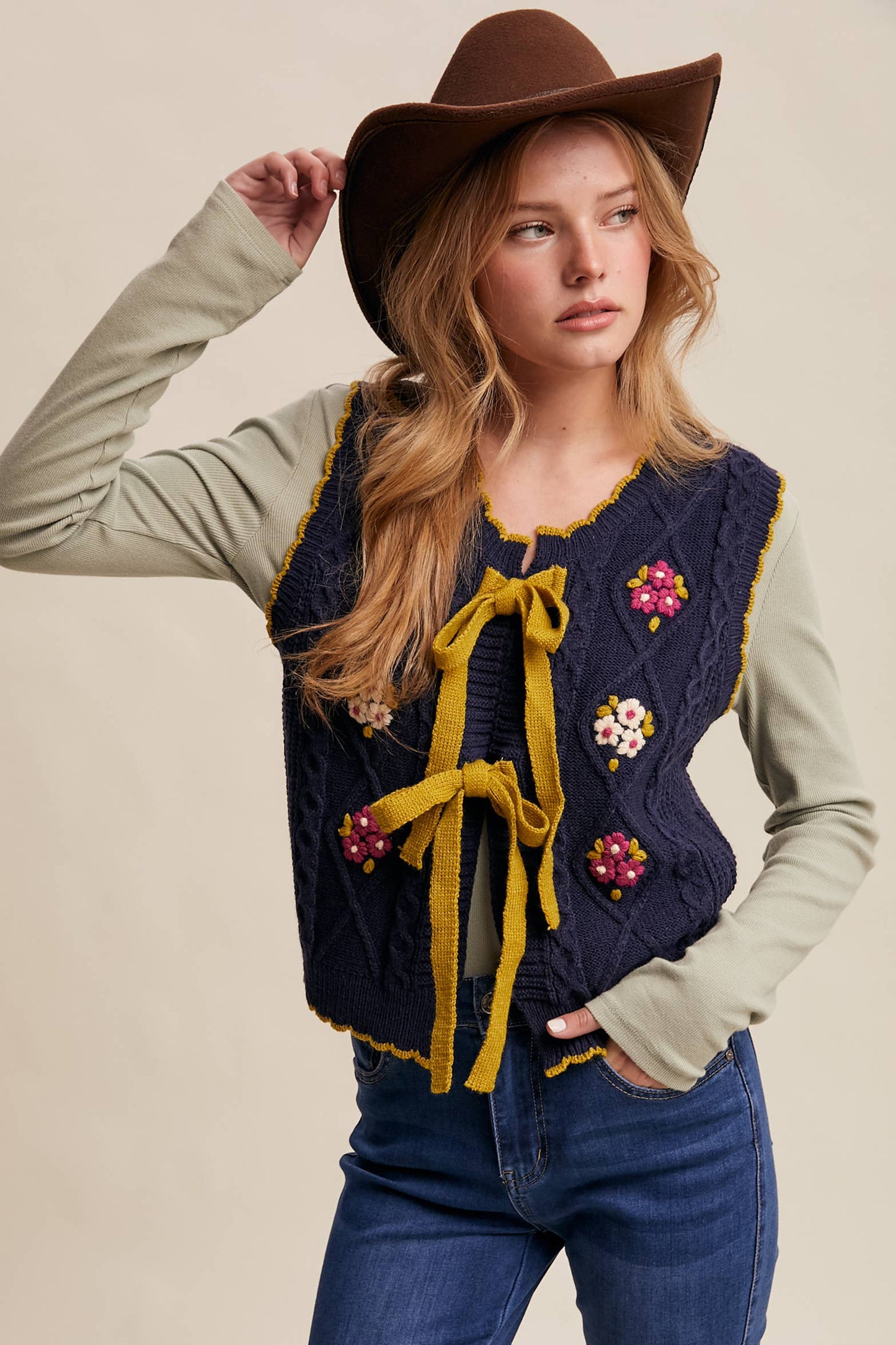 Vintage Views (Navy) Embroidered Vest