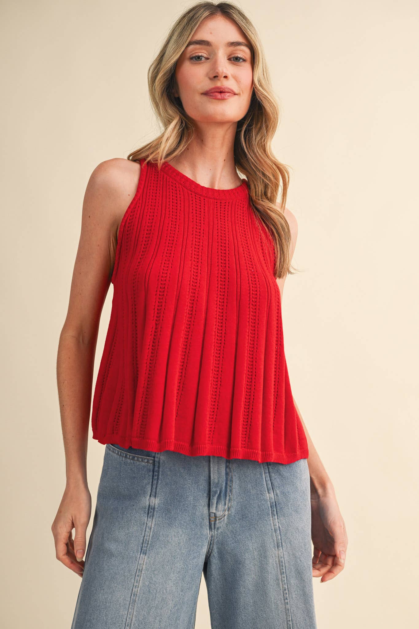 Class Act (Red) Pointelle Sweater Tank