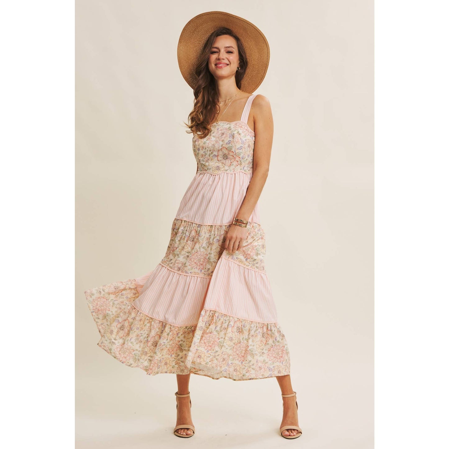 Dreamy Day (Pink) Floral & Stripe Dress