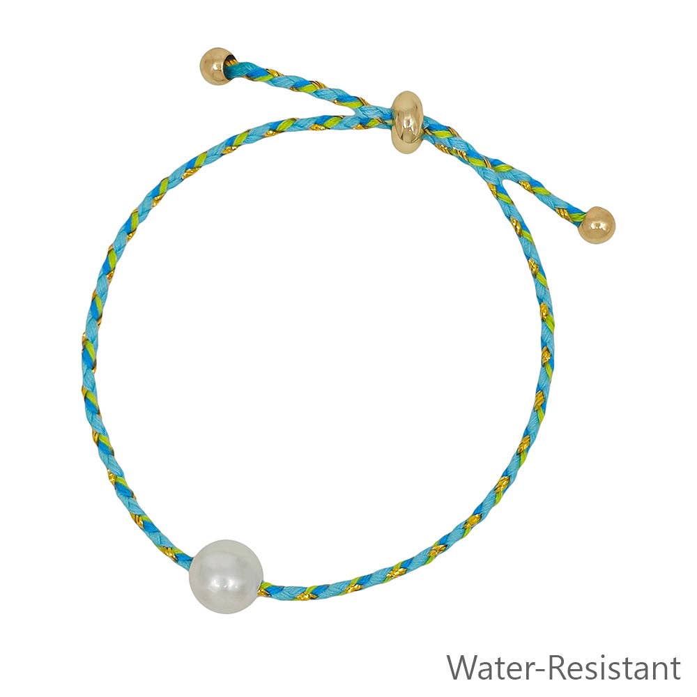 Mint/Blue Pull String Freshwater Pearl Bracelet
