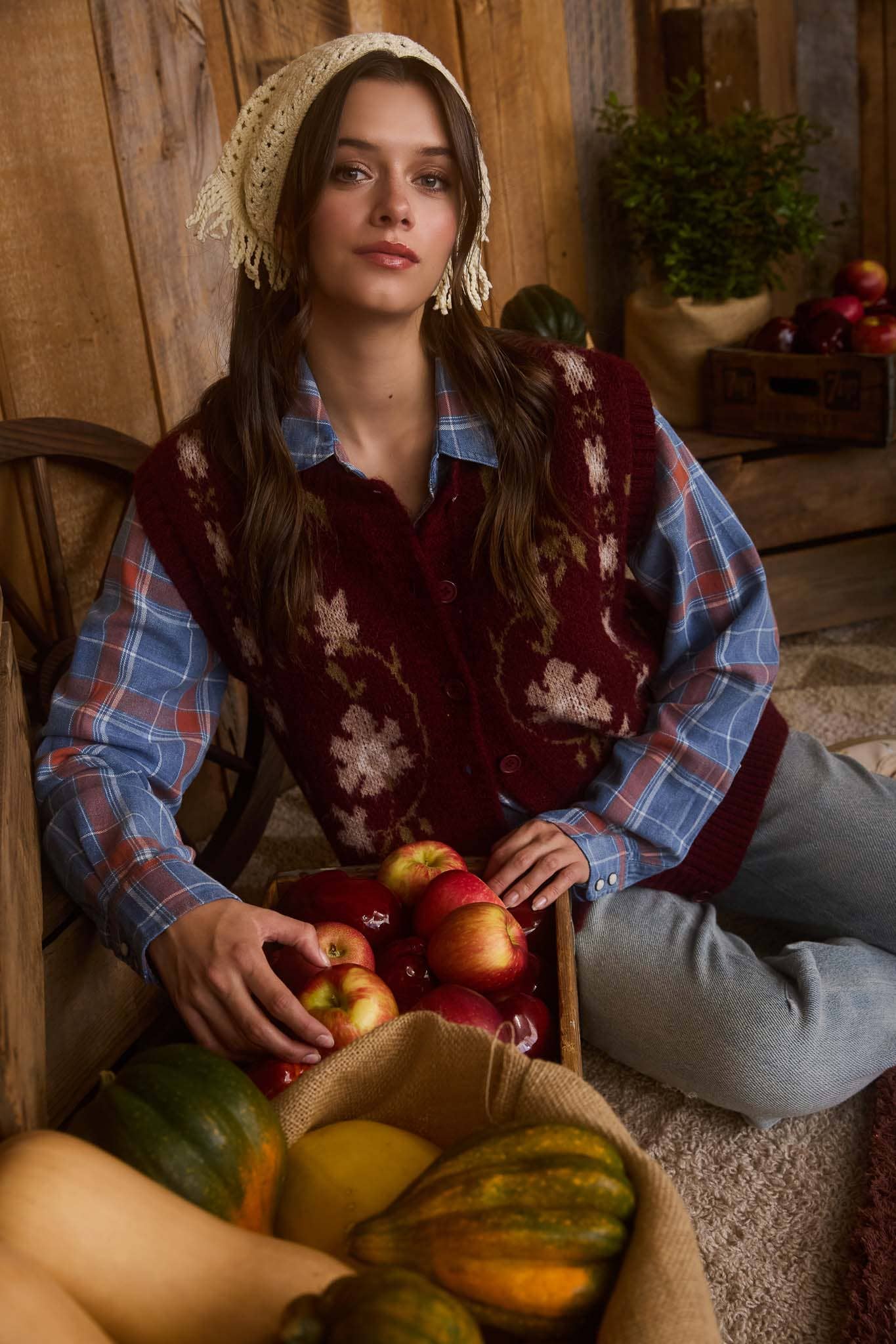 Autumn Hike (Wine) Floral Sweater Vest