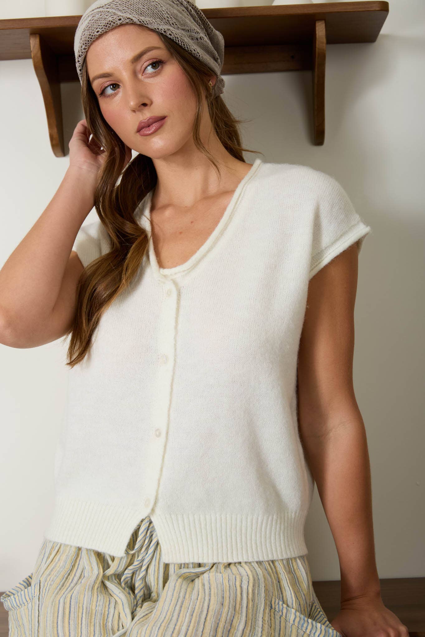Law of Life (Cream) Sleeveless Cardigan