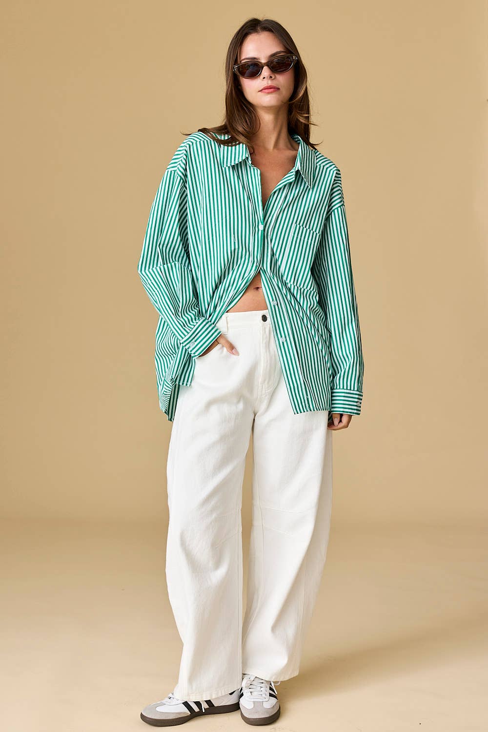 Family Ties (Green) Oversized Stripe Shirt