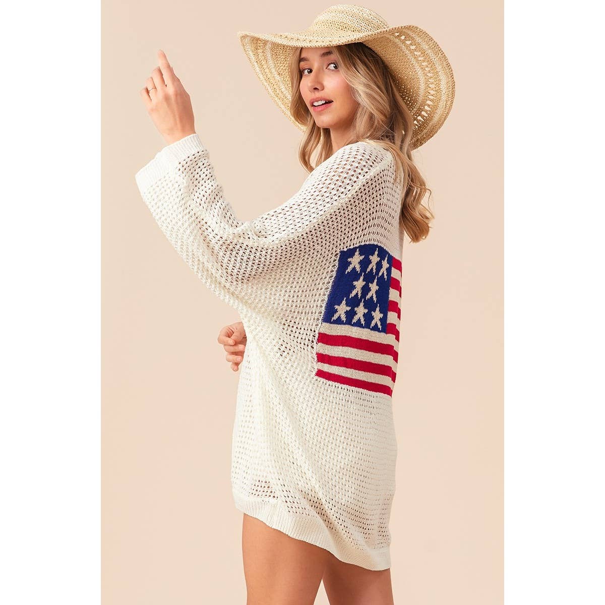 All American (Ivory) Dolman Flag Cardigan