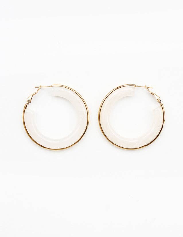 Cream Acrylic with Gold Accent Hoops Earring